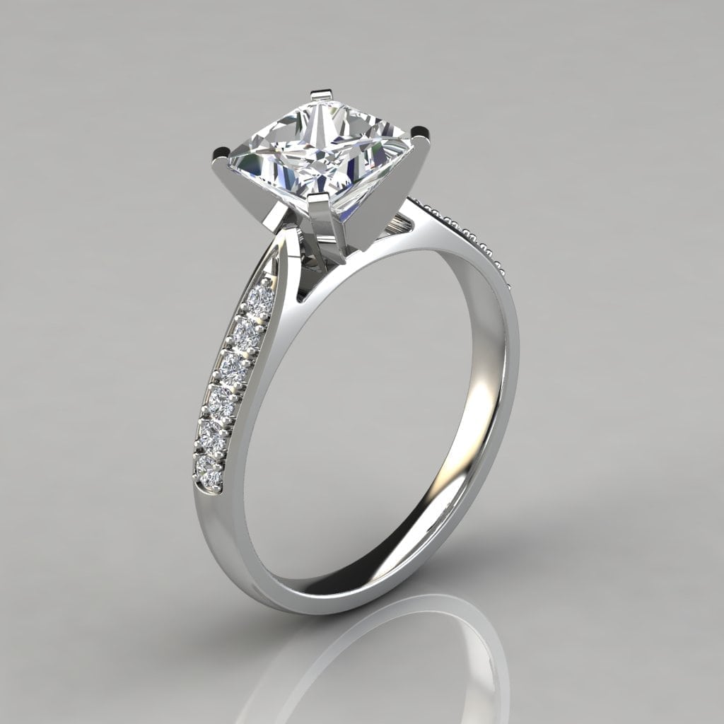 Princess Cut Cathedral Pave Moissanite Engagement Ring | Forever Moissanite