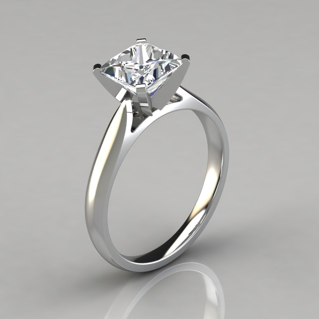 Petite Cathedral Princess Cut Solitaire Moissanite Engagement Ring | Forever Moissanite