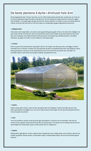 De beste plantene å dyrke i drivhuset hele året | PDF