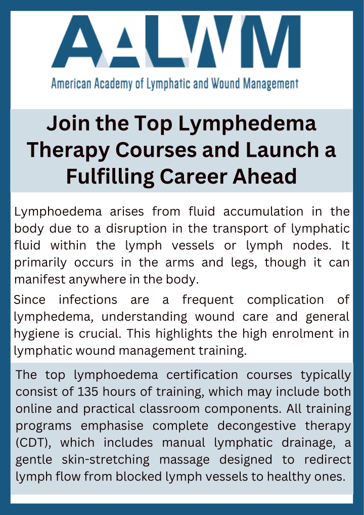 Join the Top Lymphedema Therapy Courses and Launch a Fulfilling Career Ahead