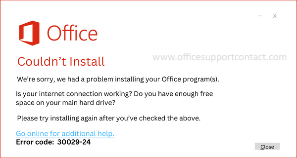 Error code 30029-24 in Microsoft office 365/2021/2019 installation