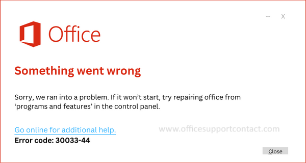 Error code 30033-44 Microsoft office 2019 and 2016