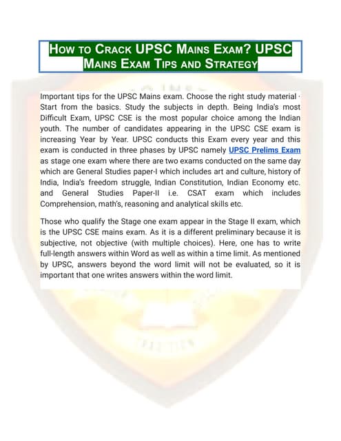 How to Crack UPSC Mains Exam- Proven Tips, Strategies & Preparation Guide | PDF