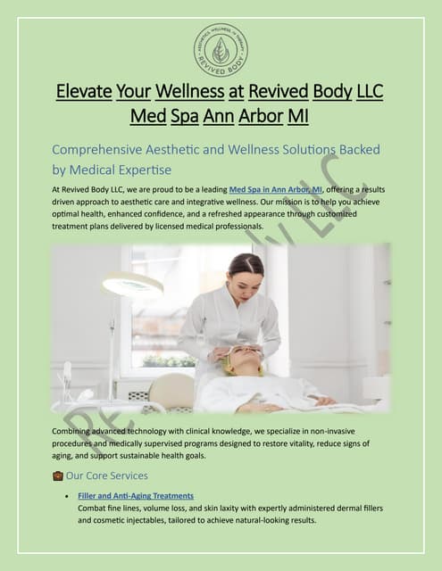 Med Spa Ann Arbor MI At Revived Body LLC | PDF