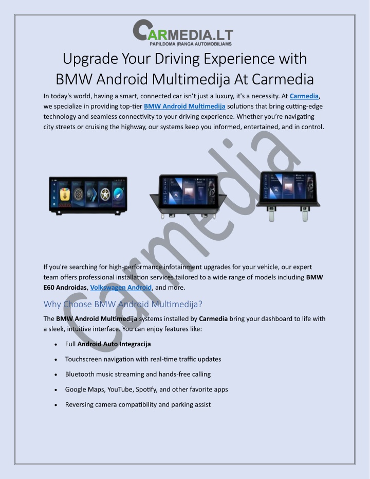 PPT - BMW Android Multimedija At Carmedia PowerPoint Presentation, free download - ID:14360819