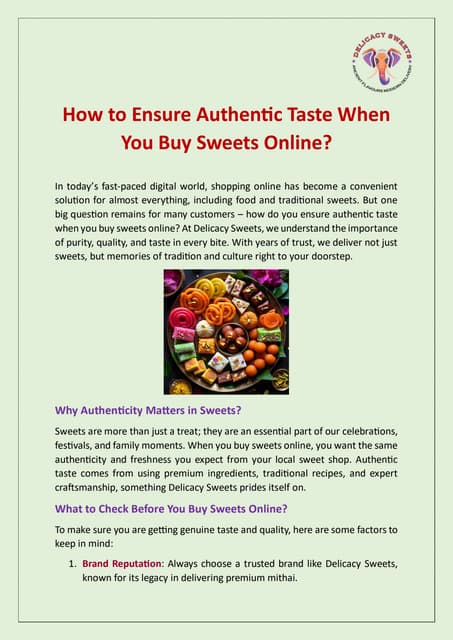 How to Ensure Authentic Taste When You Buy Sweets Online? | PDF