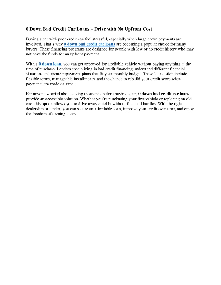 PPT - 0 Down Bad Credit Car Loans – Drive with No Upfront Cost PowerPoint Presentation - ID:14547346