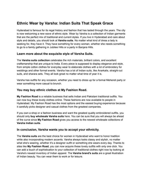 Ethnic Wear by Varsha: Indian Suits That Speak G