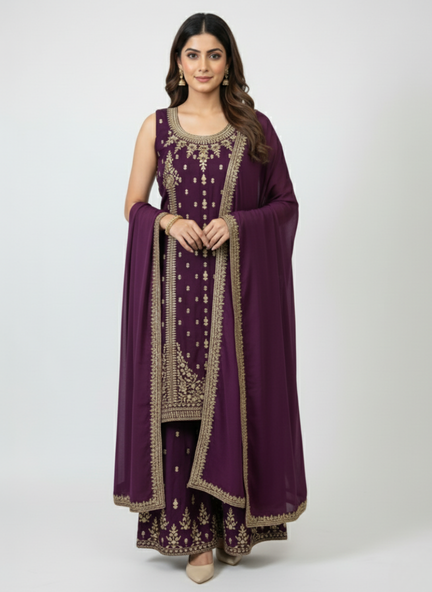 Buy Zari Work Kameez Sharara Dupatta Set - K & P Fashion