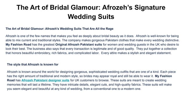 The Art of Bridal Glamour: Afrozeh’s Signature Wedding Suits | PPTX